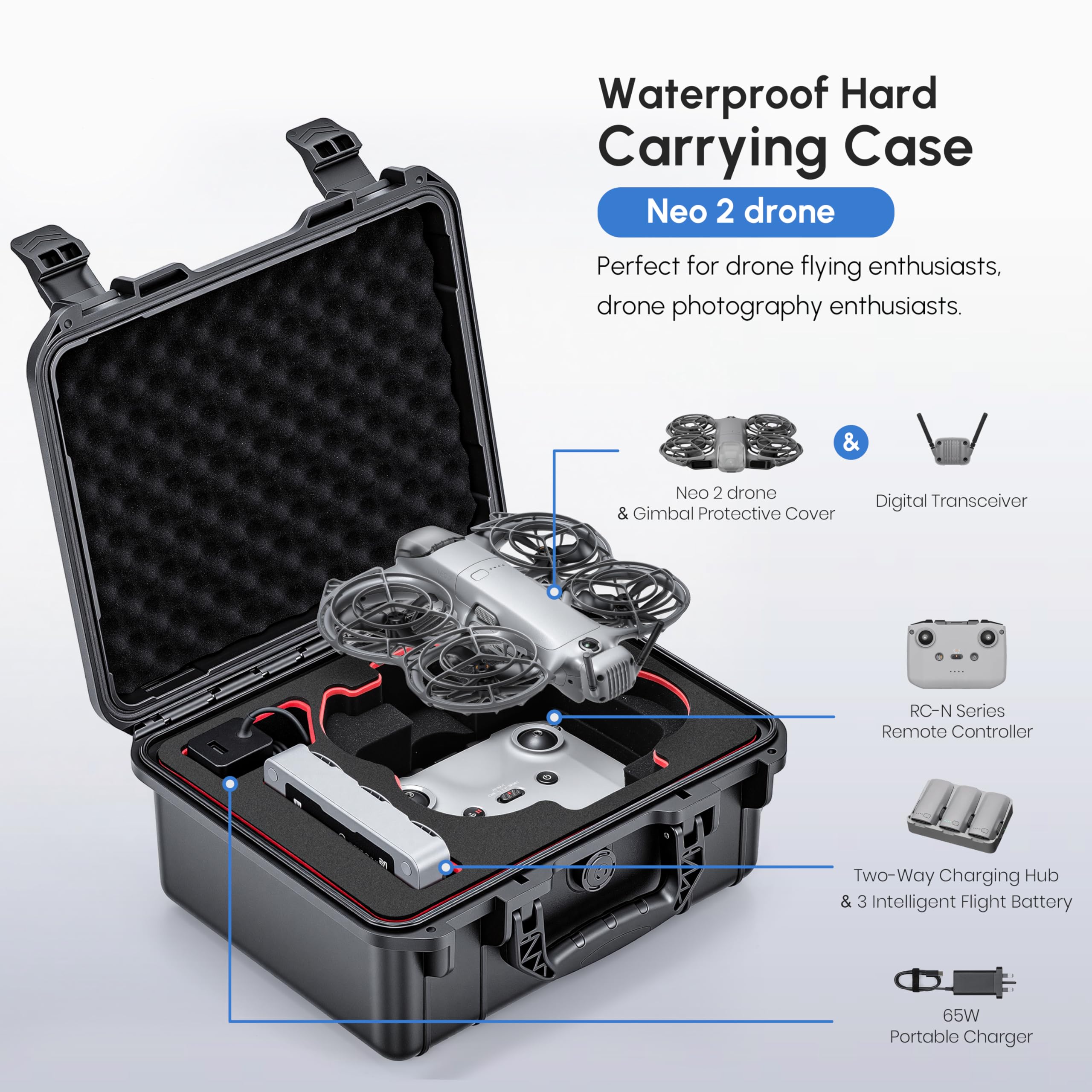 Drone Controller Hood - NEO 2 ケース、DJI Neo 2 アクセサリー用防水ハードキャリングケース、RC-N
