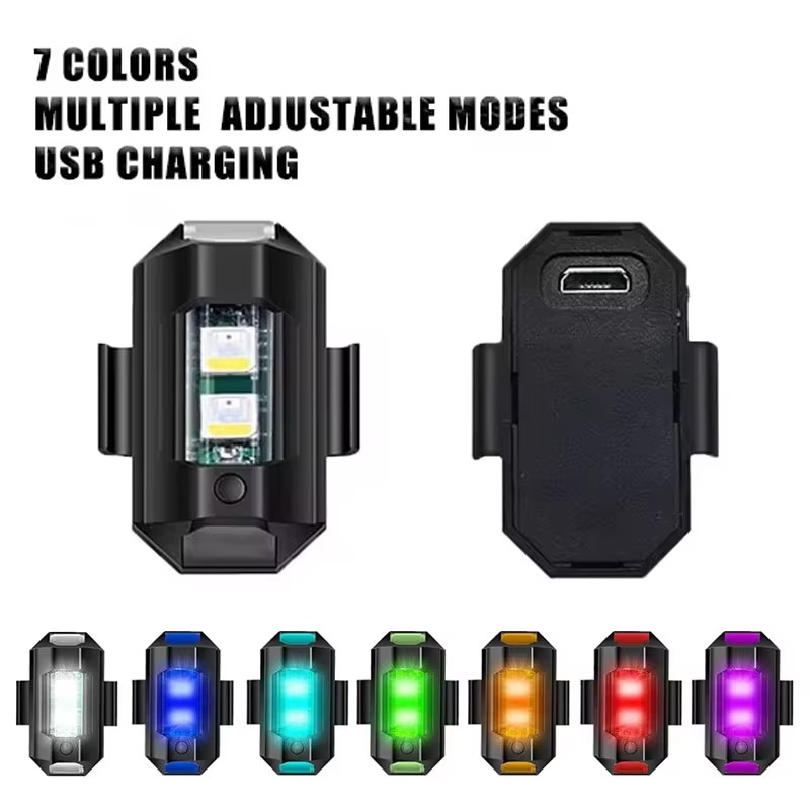 Drone Strobe Light - ユニバーサルLEDストロボライト バイク用衝突防止警告灯 USB充電 7色 ドローンフラッシュターンシグナルインジケーター